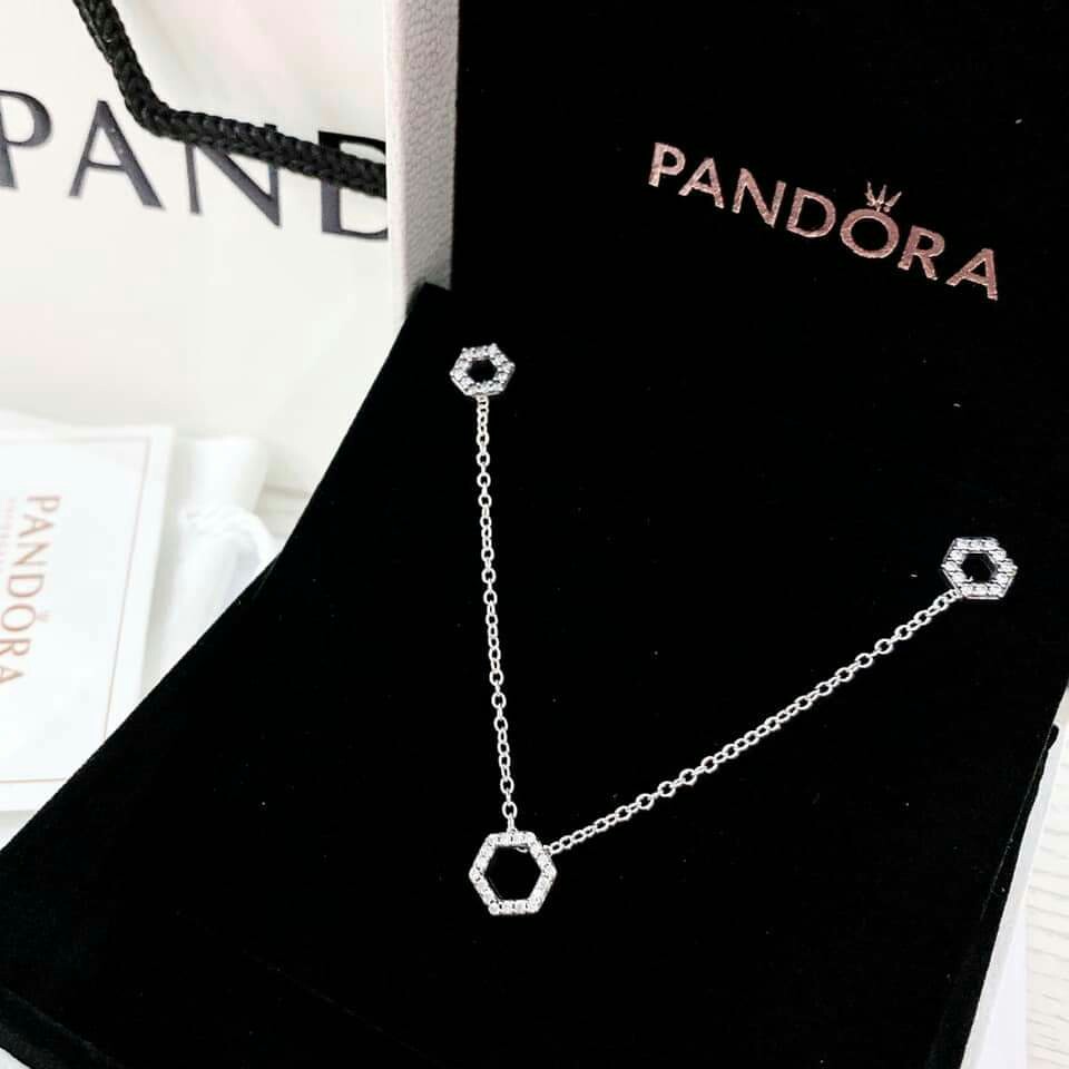 Pandora hexagon necklace and earrings 