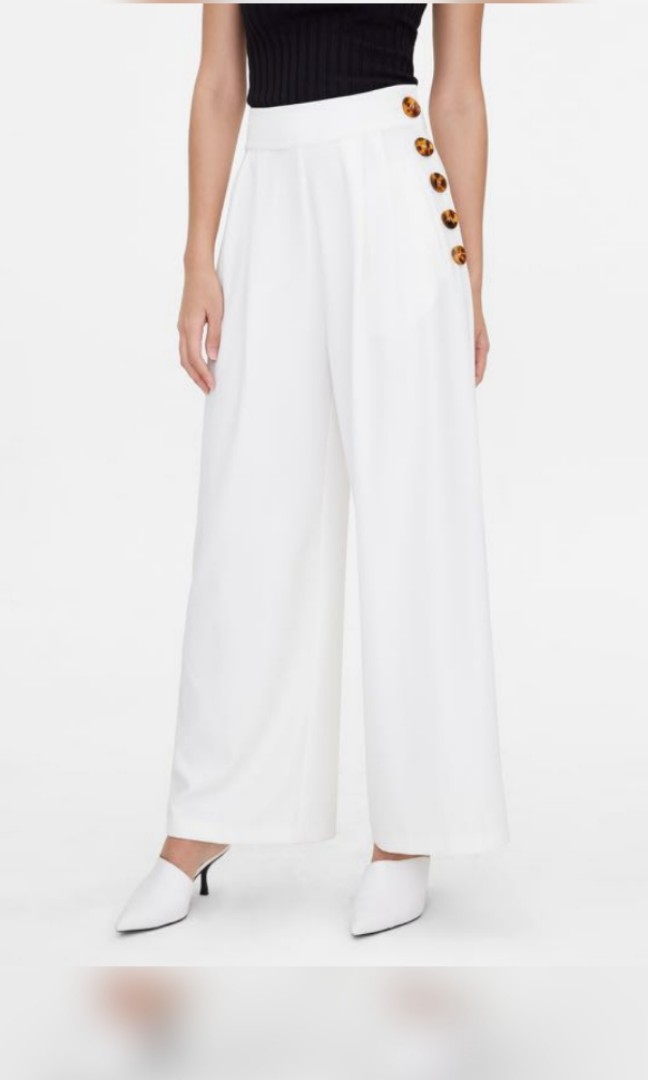 Pomelo White Side Button Pants, Women's Fashion, Bottoms, Other Bottoms