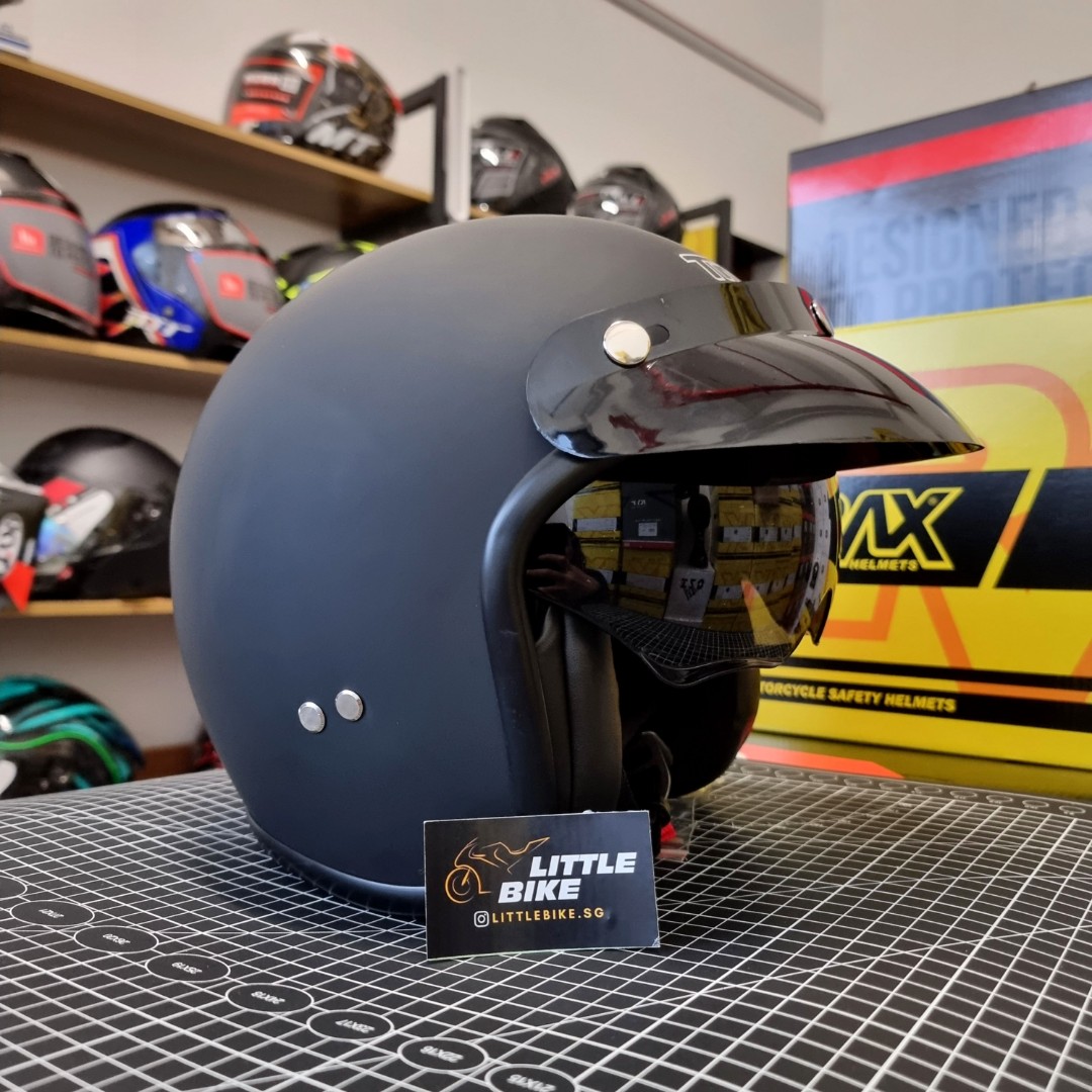 PSB APPROVED T827 TRAX matt matte black cafe racer retro open