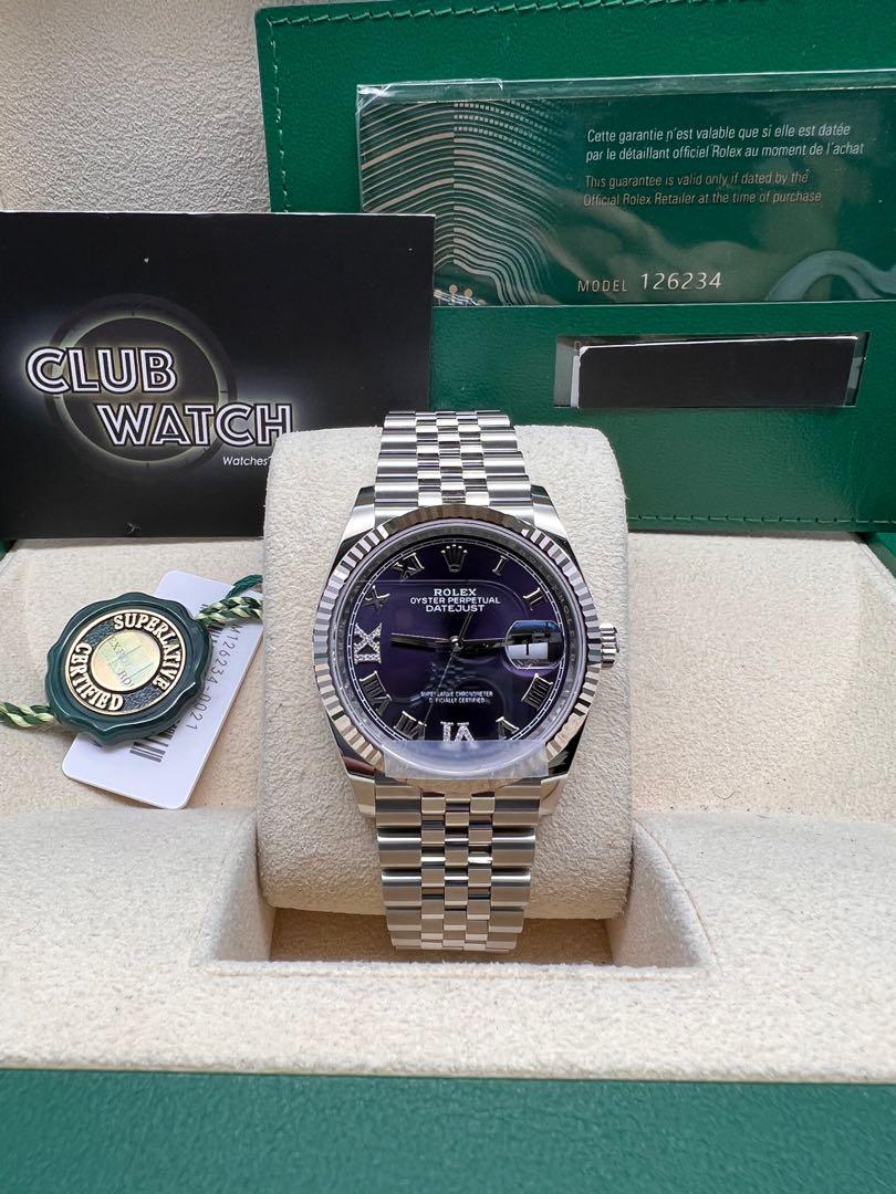 Rolex Datejust Fullset 100 New 五年保養中 22年date 保養至27年 鑲24顆鑽石 罕有紫色面 羅馬數字時計 36mm 白金圈 珠帶 名牌 手錶 Carousell