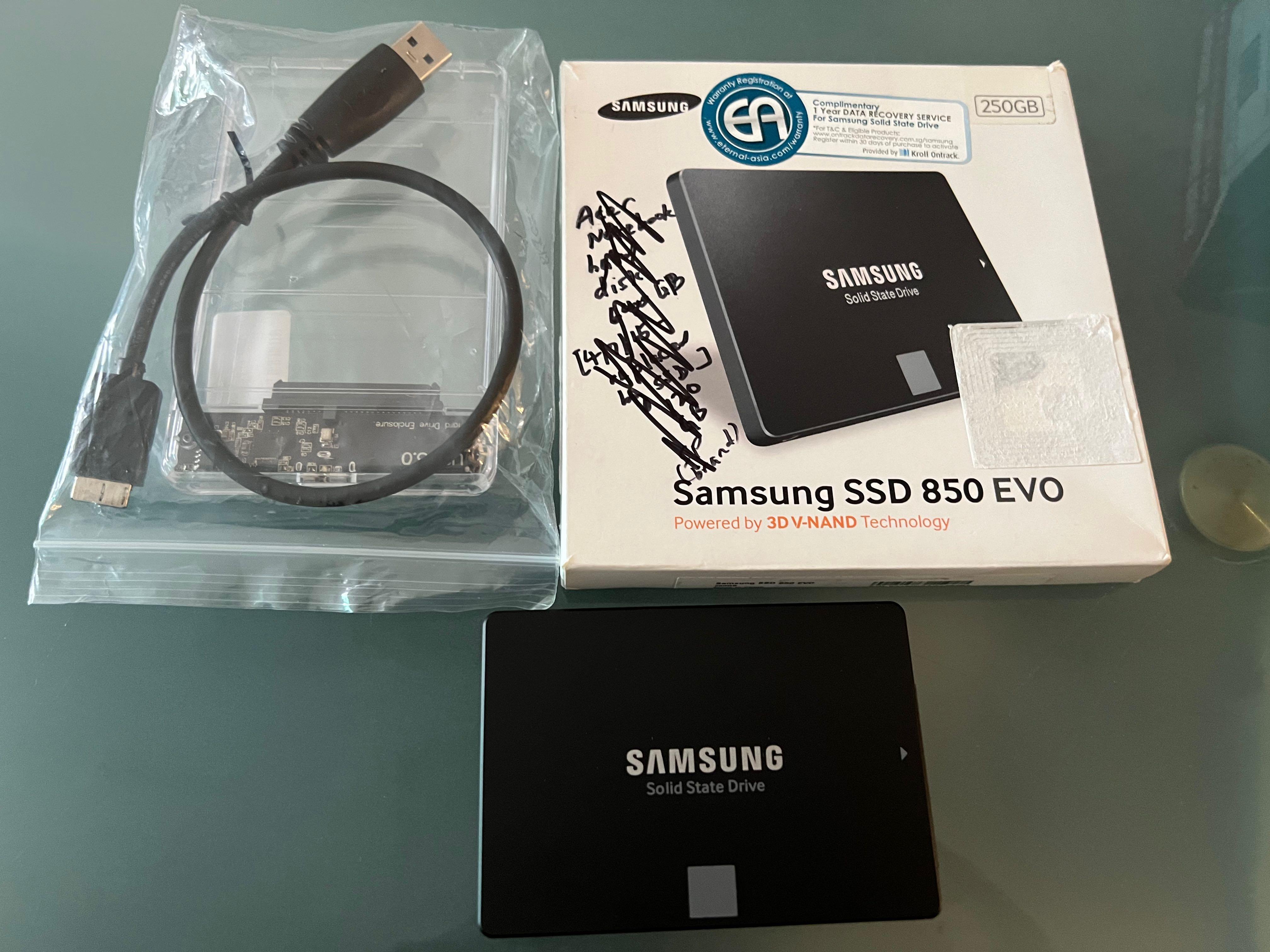 På kanten nærme sig reagere Samsung SSD 850 EVO 250GB plus USB 3.0 hard drive enclosure, Computers &  Tech, Parts & Accessories, Hard Disks & Thumbdrives on Carousell