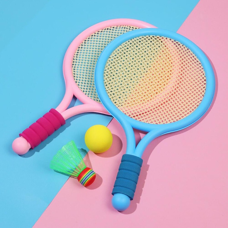 Badminton & Paddle Ball Set With 2 Rackets | Includes Beach Ball & Birdie | Outdoor Games For Beach, Park, Backyard