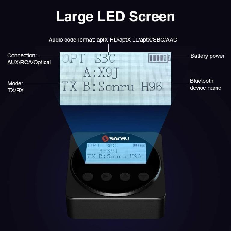 SONRU Bluetooth 5.0 Transmitter Receiver, Wireless Audio Adapter with