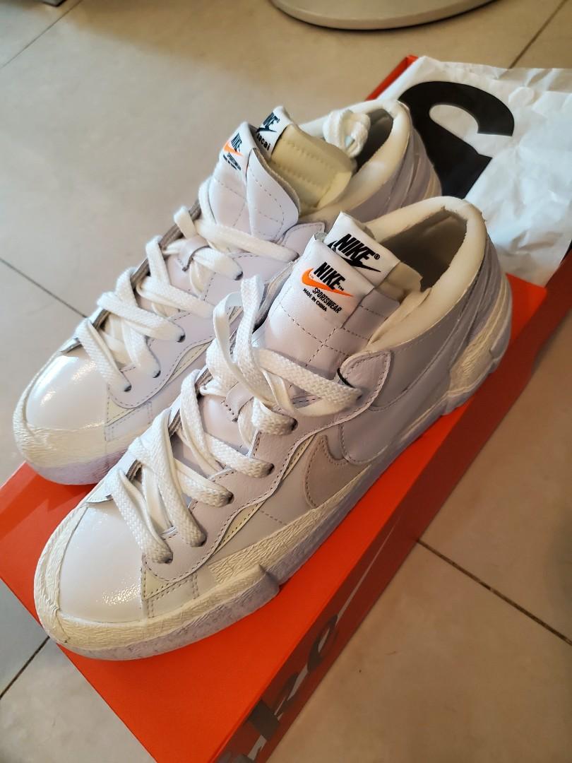 US 10) Sacai x Nike Blazer Low White Patent Leather, 女裝, 鞋, 波
