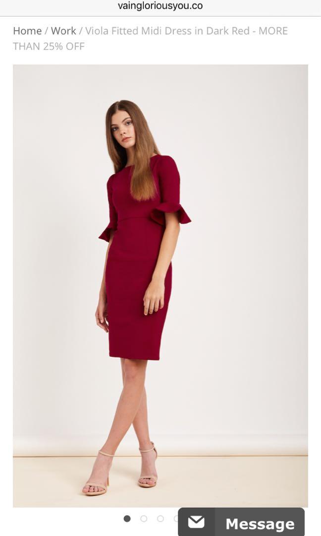 VGY VIOLA FITTED MIDI DRESS IN DARK RED Women s Fashion Dresses