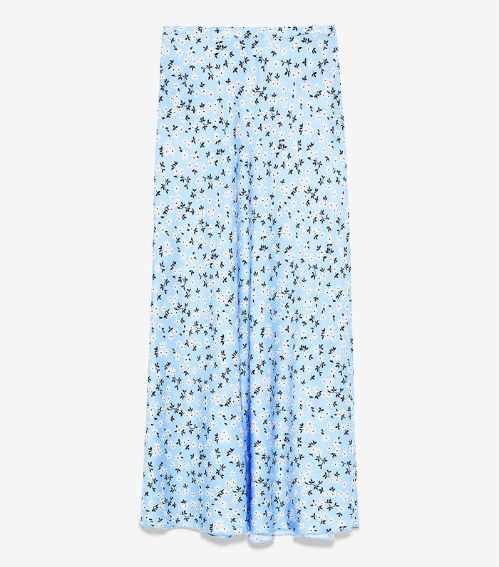 Zara blue floral deals midi skirt