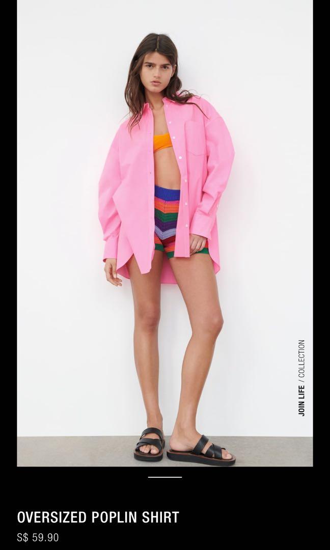 Zara oversized neon pink poplin shirt 