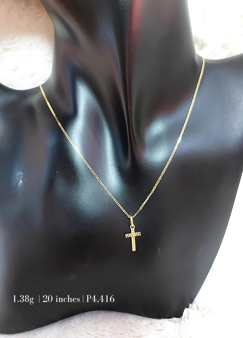 18K Saudi Gold Necklace With Cross Pendant 20 Long #Saudi #Pendant