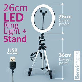 26 CM LED Light Ring with STAND for Cellphone 26cm 10 inches 10" Set Photo Studio Light Photography Video Ringlight For Camera vlog blog with Phone Holder Tripod 3120 Dimmable 3 Light Modes Make Up Selfie for Live Stream Faceboook YouTube Blogging