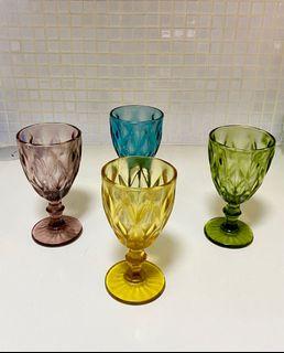 4 pc. set Louis Goblet Big Diamond Colored cut design glass
