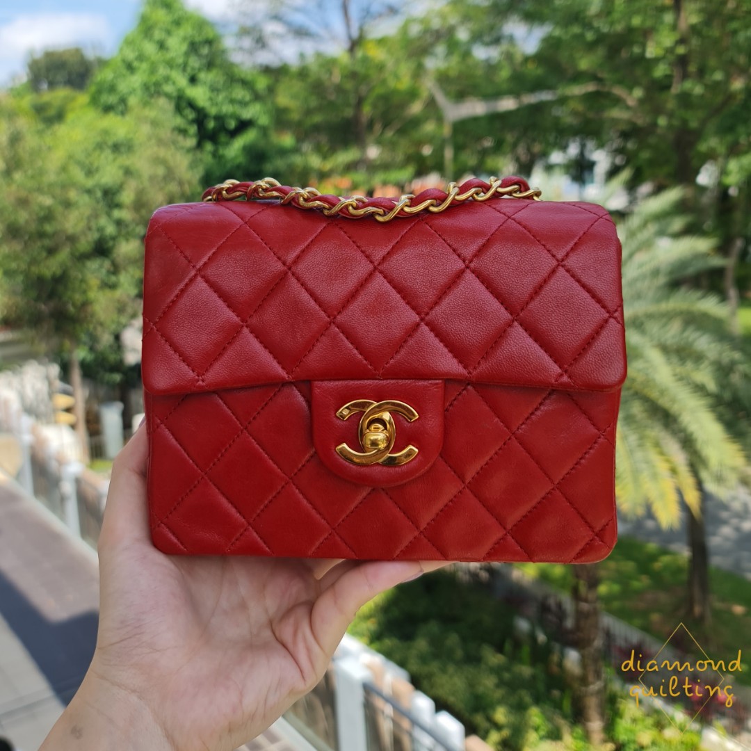 [SOLD] (RARE!) VINTAGE CHANEL RED MINI SQUARE 17CM CLASSIC FLAP BAG CF LAMBSKIN  24K GHW GOLD HARDWARE / caviar medium small jumbo 17 cm, Luxury, Bags &  Wallets on Carousell