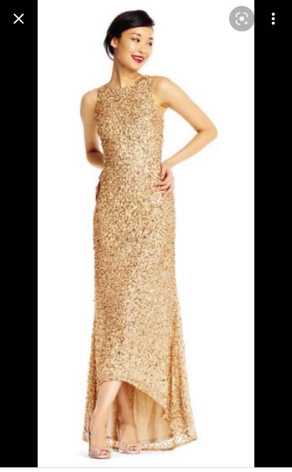 adrianna papell high low sequin beaded halter gown