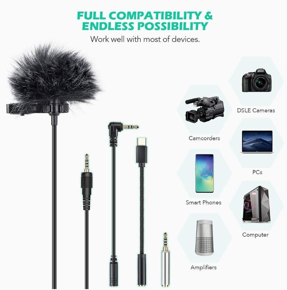 AGPTEK videography microphone 3.5mm lavalier mic, Audio, Microphones on