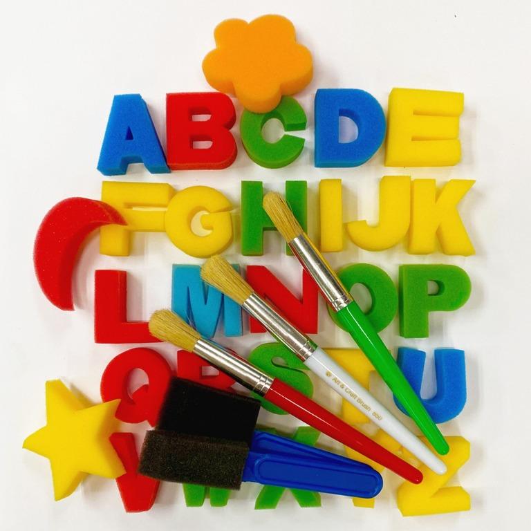 Art Sponge Foam and Brush Painting Kit Set for Kids | Child Learning  Alphabet A to Z Shapes for paint HZ0548