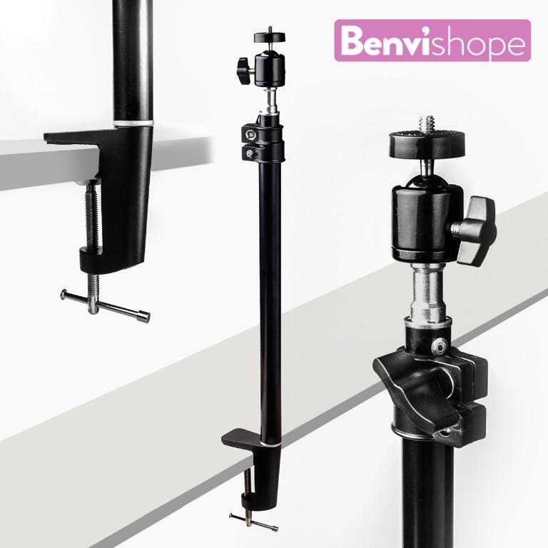 C Clamp Desk Mount Light Stand with 1/4" Ball Head and Hot Shoe Mount