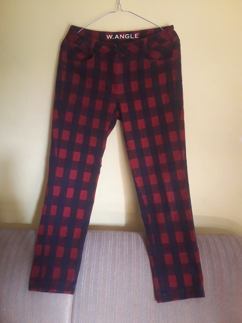 Celana pants kotak tartan merah W.Angle 