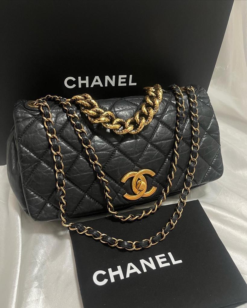 Chanel flap with short chain bag, Luxury, Bags & Wallets on Carousell