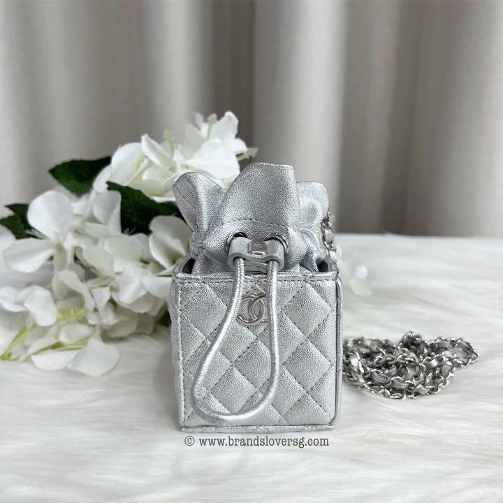 Chanel VIP Gift 2021 Micro Box Bag In Metallic Silver