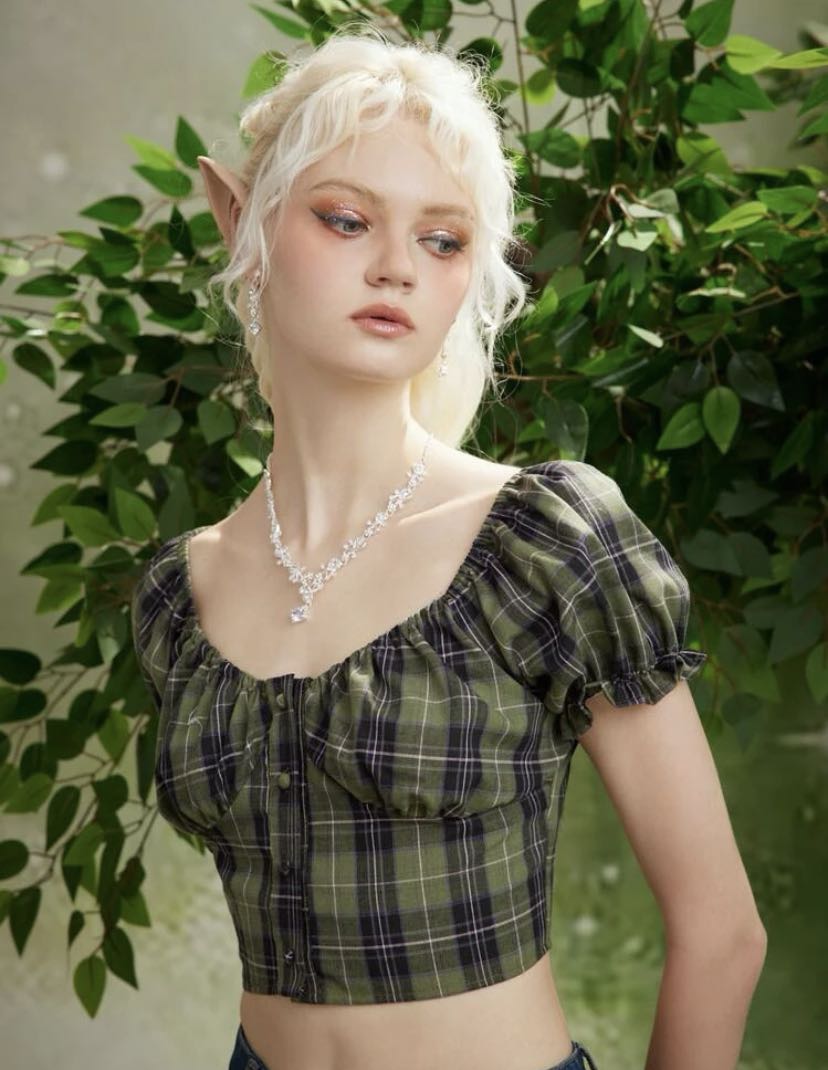 Checkered Lace Square Crop Top main image 1