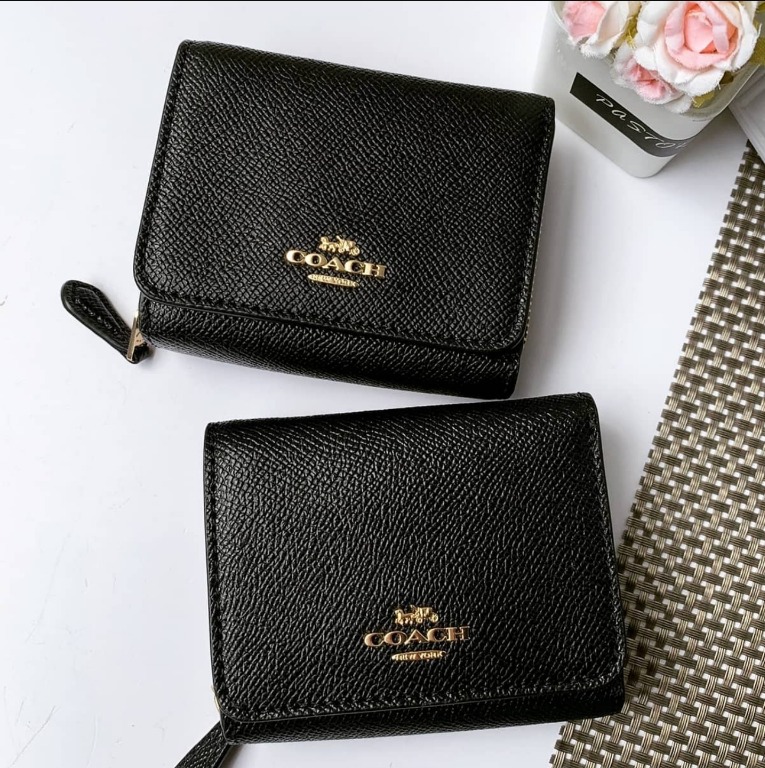Coach Original Small Trifold Wallet In Crossgrain Leather F37968 - Black,  Women's Fashion, Bags & Wallets, Wallets & Card holders on Carousell