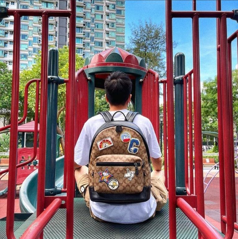 Disney x coach campus backpack 23 in signature patchwork best sale