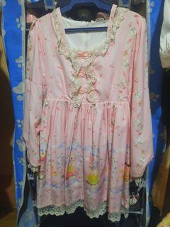 FREE SHIPPING Cute Pink Lolita Dress/OP w/ Sweet Dessert and Bunny Rabbit Print (Kawaii/Cosplay Costume/Dollcore/Y2K/Vintage/Liz Lisa Insp.)