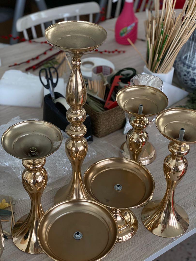 GOLD METAL VASE & STAND, Furniture & Home Living, Home Decor, Vases