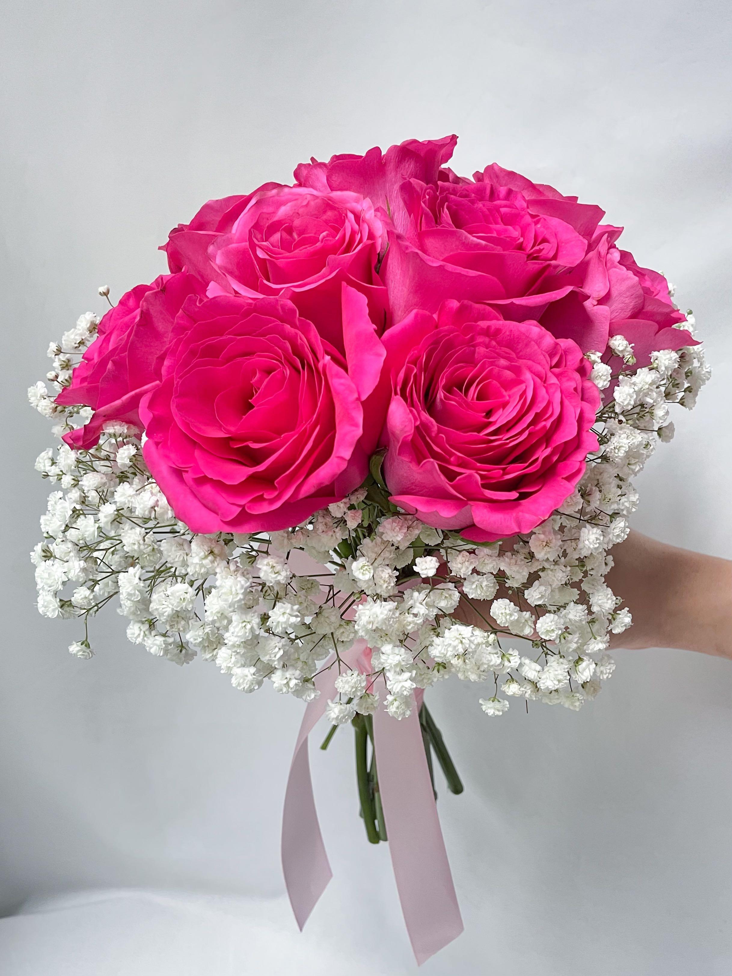 Hot Pink Roses Bridal Bouquet Wedding Bride Bridesmaid ROM
