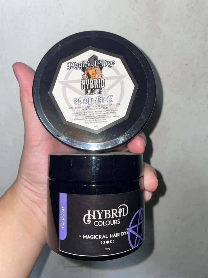Hybrid Colours hair dye (Category: Hair) located in Paranaque City. Submitted by arlenemendiola (Listing ID 1153681948, Image 1). Description: • Hybrid Colours Stormy Blue (old 100g) - sealed - selling this for ₱250 - bought for ₱290 on Aug 2021 • Hybrid Colours Celestial (new 150g) - 90% left - selling this for ₱280 - bought for ₱324 on Sept 2021 *Buy both get it for ₱500 only plus 1 free HC hair tonic mask Can do shipping by gogoxpress or meet 