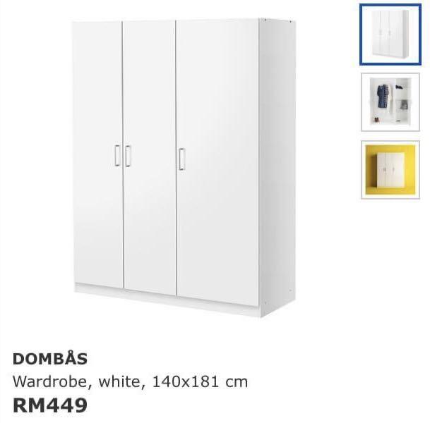 Ikea DOMBAS 3 Door Wardrobe.. Almari 3 Pintu Ikea.., Furniture & Home Living, Furniture, Other