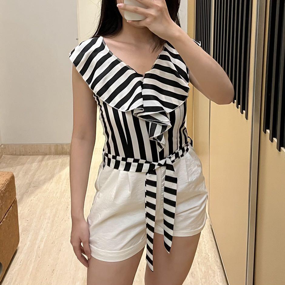 Jumpsuit short pants stripe black white 