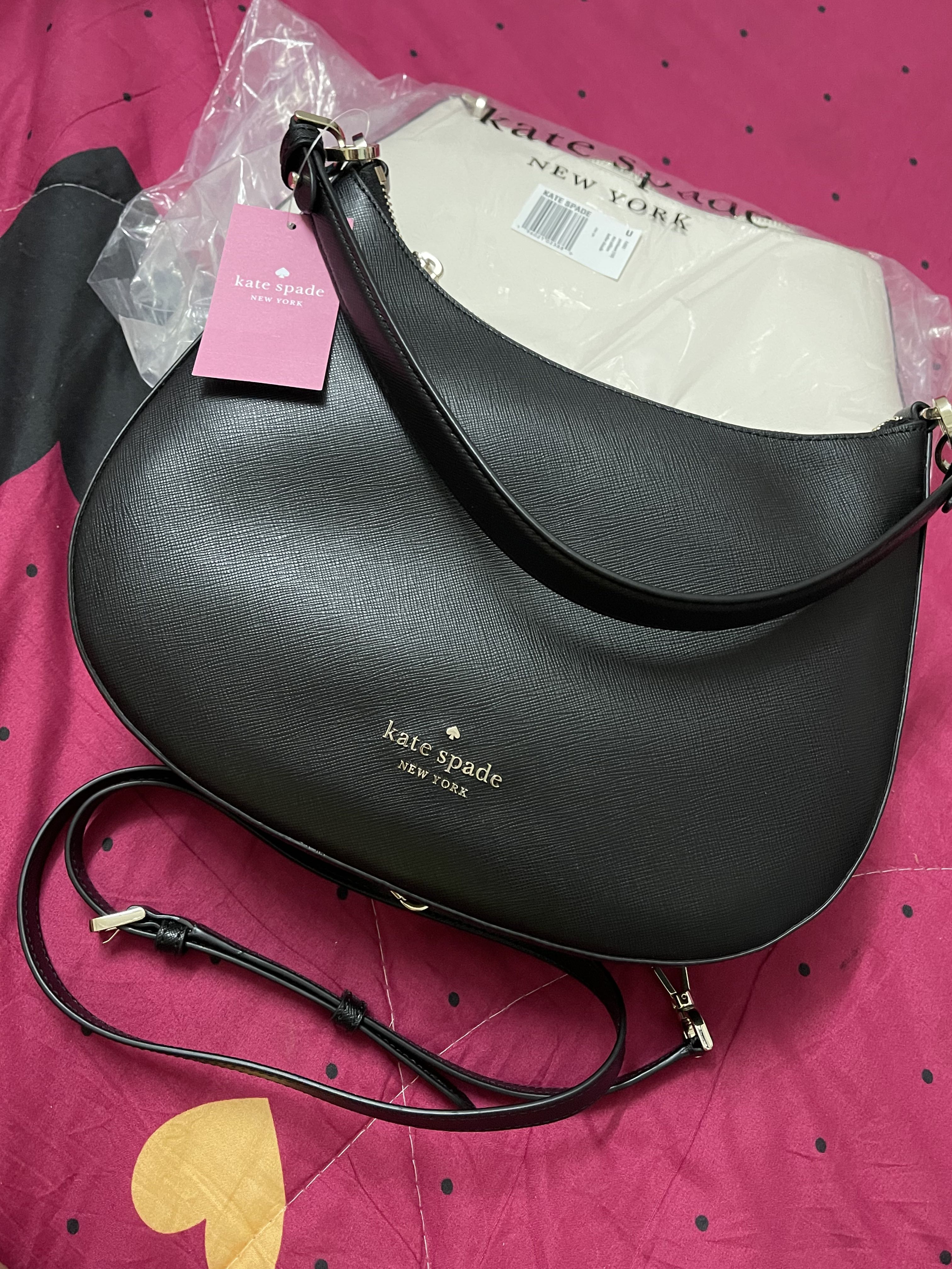 Kate Spade Staci Saffiano Leather Shoulder Bag Black K6042, Luxury