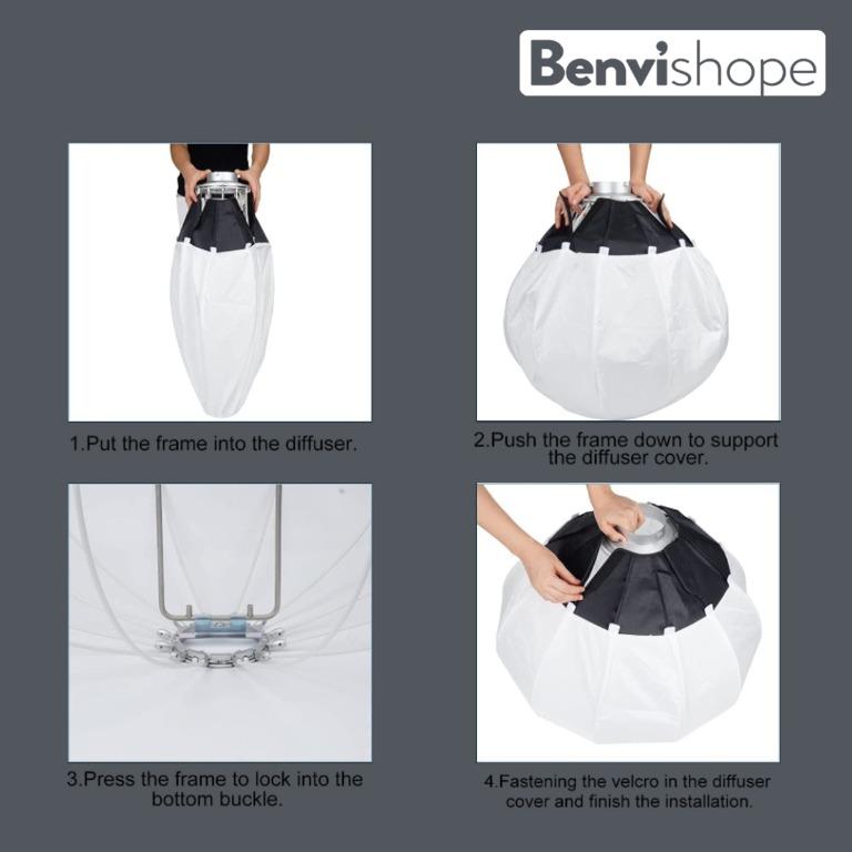 Lantern Softbox Soft Light 65CM Modifier, for studio strobe, flash or led light with Bowens Mount (Category: Lighting & Studio Equipment) located in Caloocan City. Submitted by Benvishope (Listing ID 1153573410, Image 3). Description: 【OMNIDIRECTIONAL LIGHT】：The Spherical Lantern is perfect for creating soft and even light that spreads in all directions, whether in a small space or a larger scene. With a 270° beam angle, the light is ideal for vi
