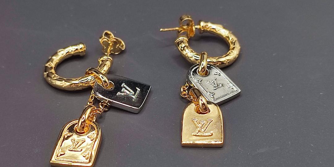 Louis Vuitton Precious Nanogram Tag Drop Earrings - Brass Drop
