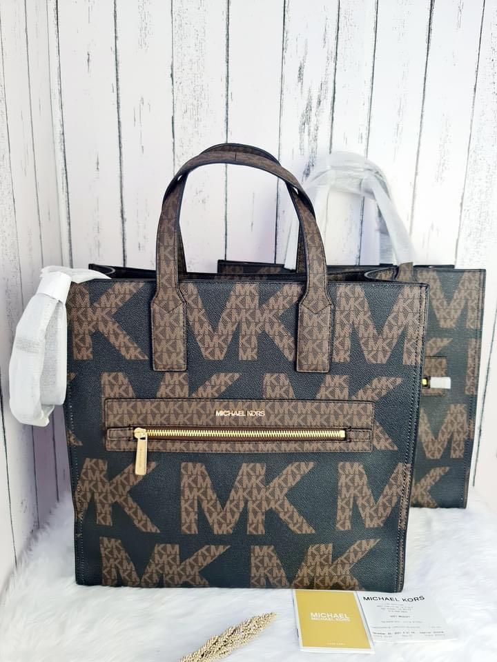 Michael Kors Kenly Large Tote Graphic Logo Signature Bag Multi Black MK