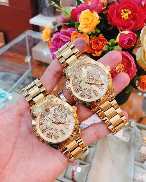 Michael Kors Layton Watch Pave Embellished Engraved Map Women s Watch MK5959 With 1 Year Warranty For Mechanism