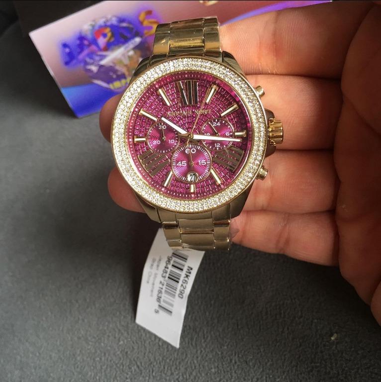 Michael Kors Wren Fuchsia Crystal Pave Women’s Gold-Tone Stainless ...