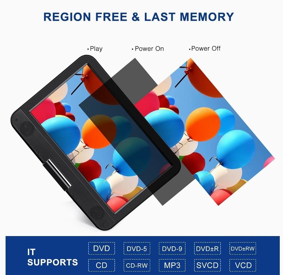 NAVISKAUTO 10.1” Portable DVD Player with HDMI Input, 2500mAH Battery