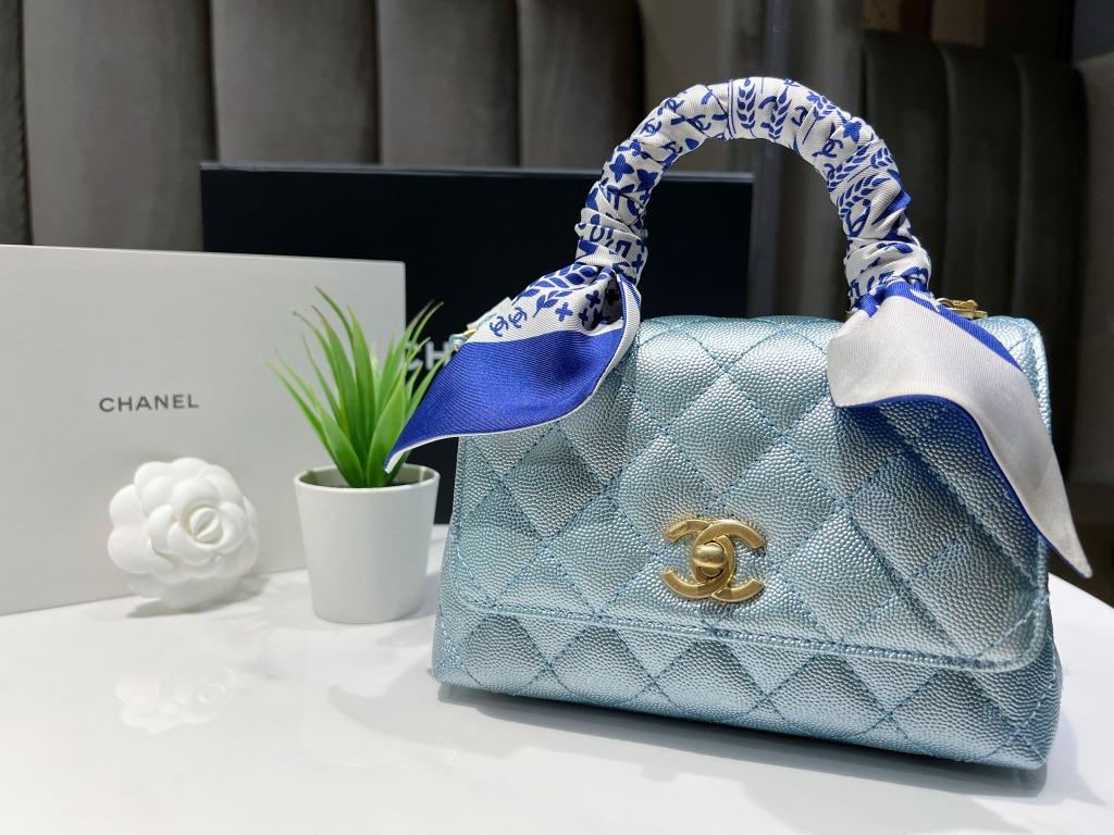 CHANEL iridescent blue caviar Mini Coco Handle Bag aged gold HW