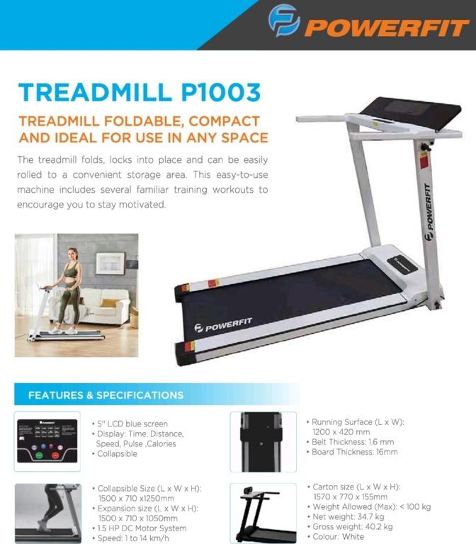 POWERFIT PF1003 Foldable 1.5HP DC Treadmill Elegance Black 0 14km hr