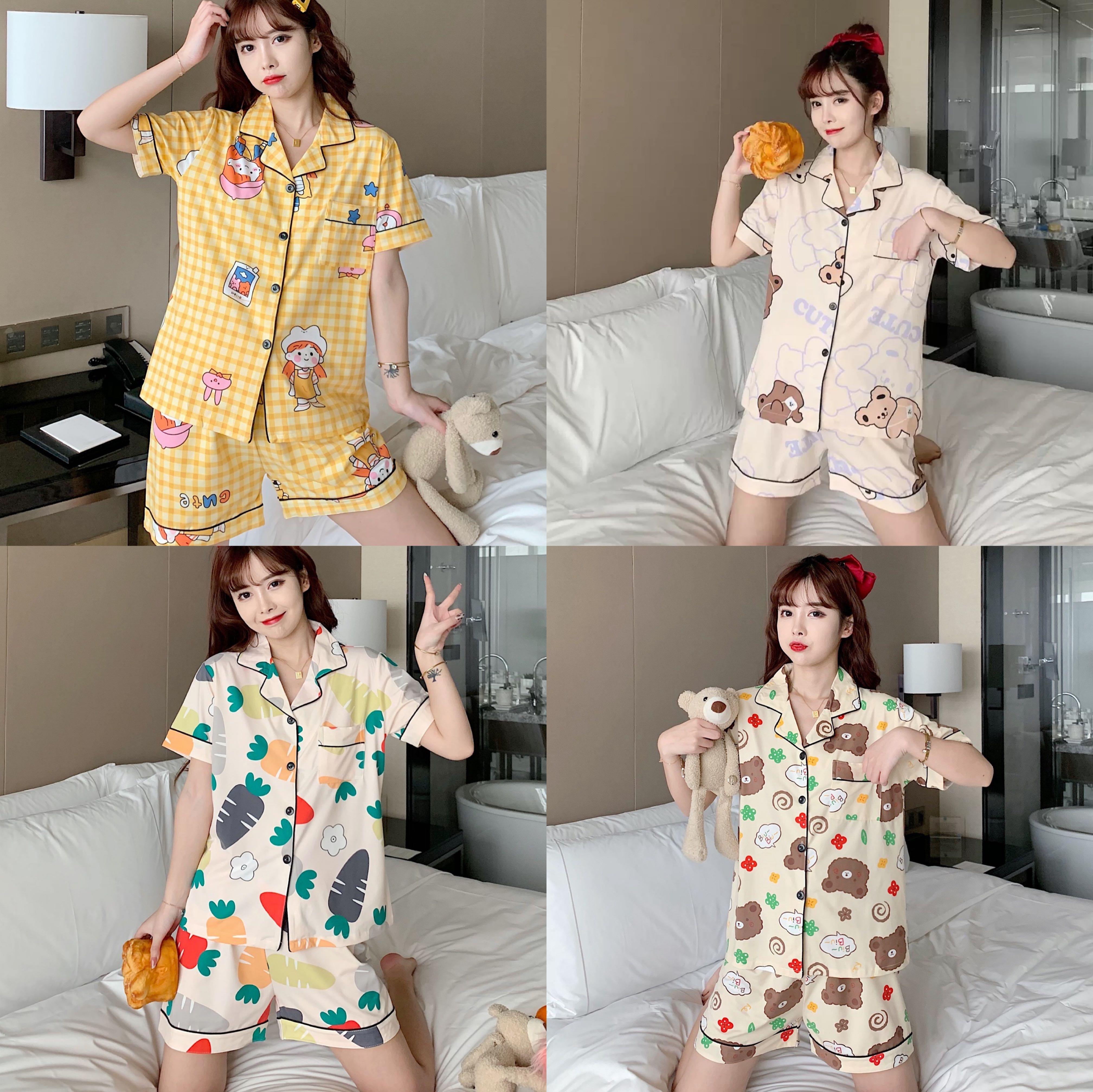 READY STOCK （m-xxl）Women Cute Pajamas Pyjamas Set Homeliving Sleepwear  Lingerie Set Night Wear short sleeve long pants, Women's Fashion, New  Undergarments & Loungewear on Carousell