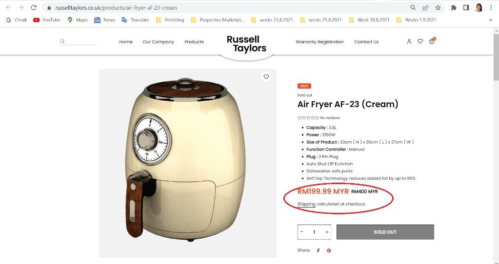Russell Taylors Air Fryer 3.8L AF-23 (Cream)