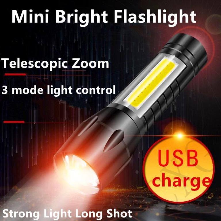 ????SG SELLER????Mini Tactical LED Torch Light Flashlight, Modes USB  Rechargeable, 400 lumen Bright Zoomable Camping Hiking HZ0489, Sports  Equipment, Hiking  Camping on Carousell