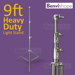 Spring-Cushioned Light Stand 9ft/2.8m Heavy Duty Light Stand Stainless Steel Tripod Stand with 1/4 & 3/8" Adapter for Studio Video Shooting, Reflector, Light, Softbox, Umbrella