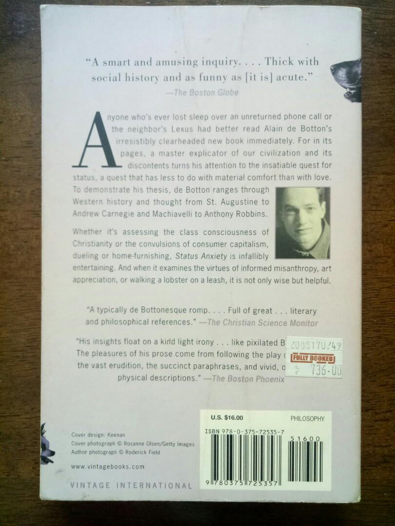 Status Anxiety by Alain De Botton, Hobbies & Toys, Books & Magazines, Fiction & NonFiction on