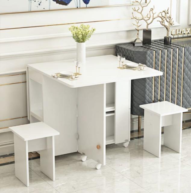 Wooden Foldable table with hidden chairs, Furniture & Home Living ...