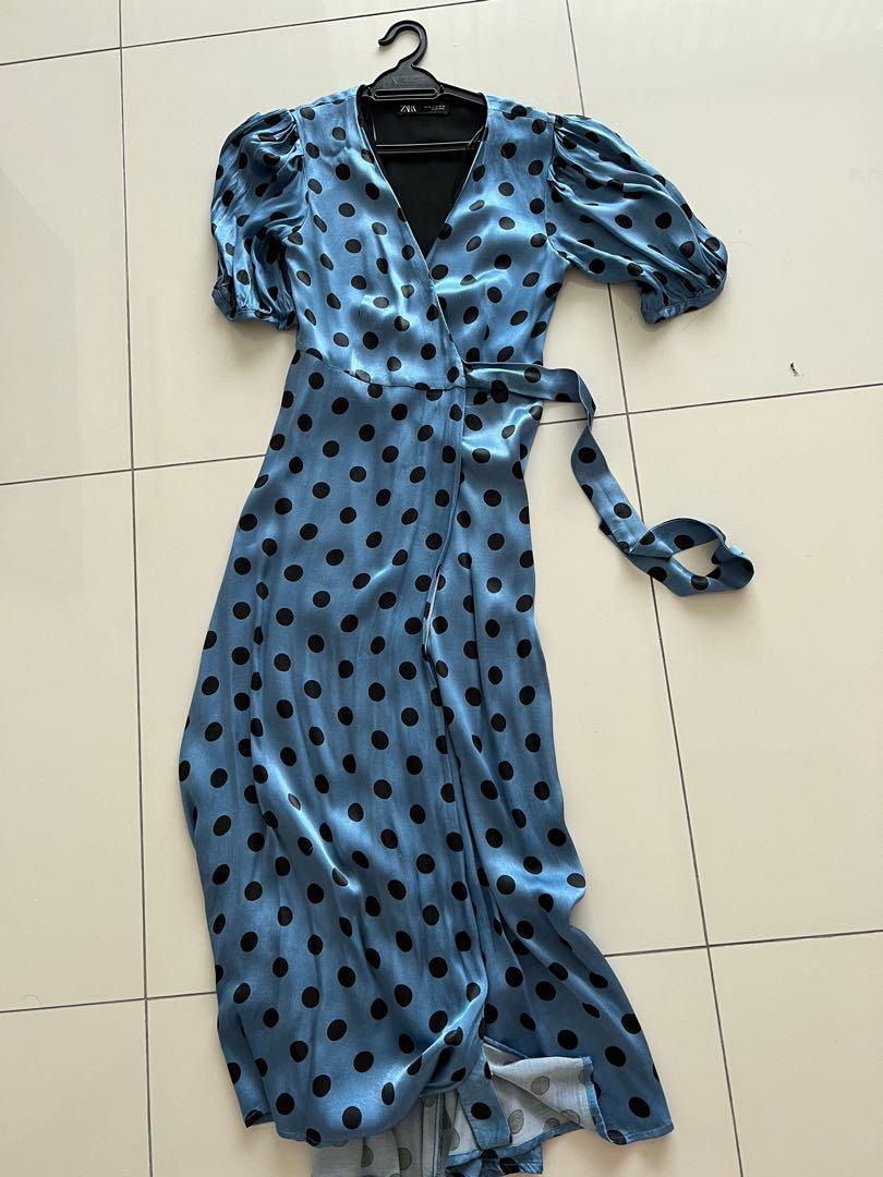 ZARA polka satin wrap dress, Women's Fashion, Muslimah Fashion, Dresses on  Carousell