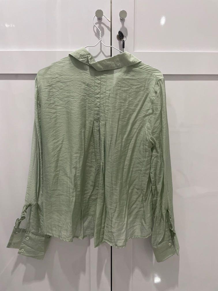 ZARA Sage Green Sheer Shirt sz S 