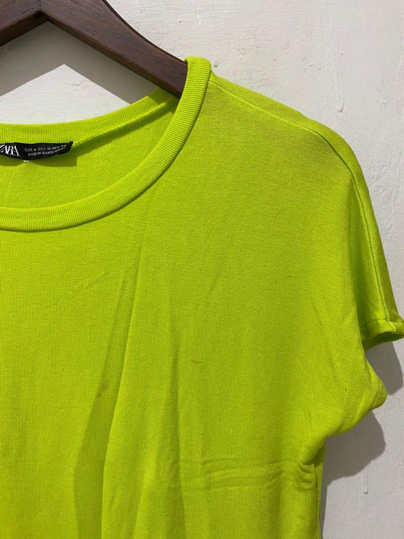 Zara T-Shirt Neon / Crop Top, Fesyen 