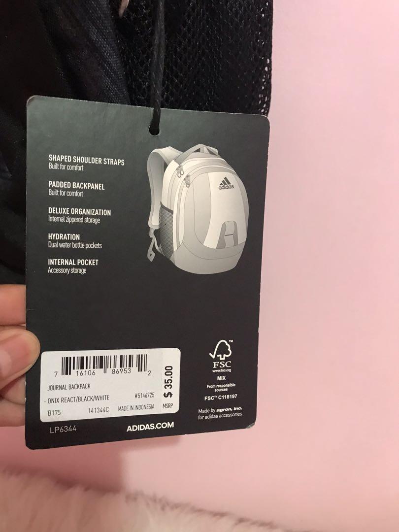 Adidas Journal Backpack Onix React white/black, Men's Fashion, Bags